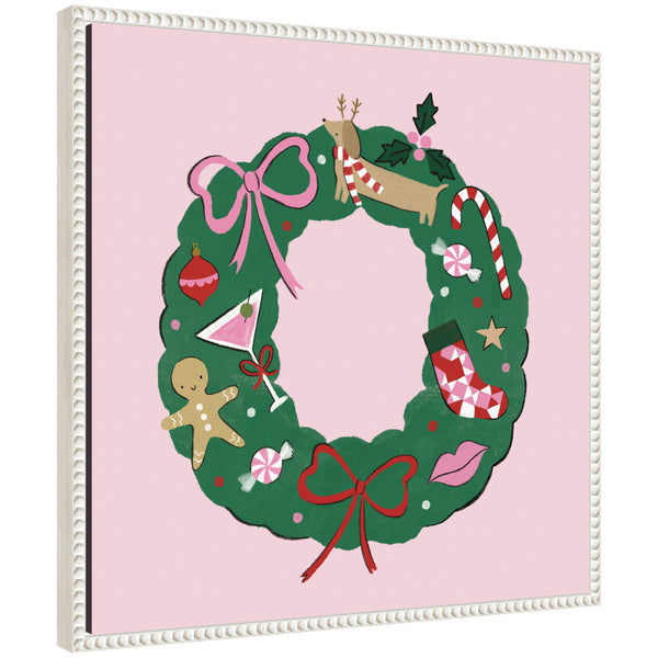 kate & laurel Sylvie Beaded Festive Wreath Framed Canvas by Aislinn Simmonds Duchess Plum