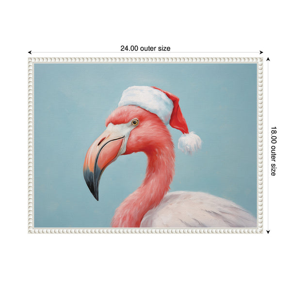 Kate & Laurel Sylvie Beaded Flamingo Santa Hat Portrait Framed Canvas By The Creative Bunch Studio