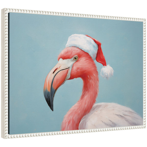 kate & laurel Sylvie Beaded Flamingo Santa Hat Portrait Framed Canvas by The Creative Bunch Studio