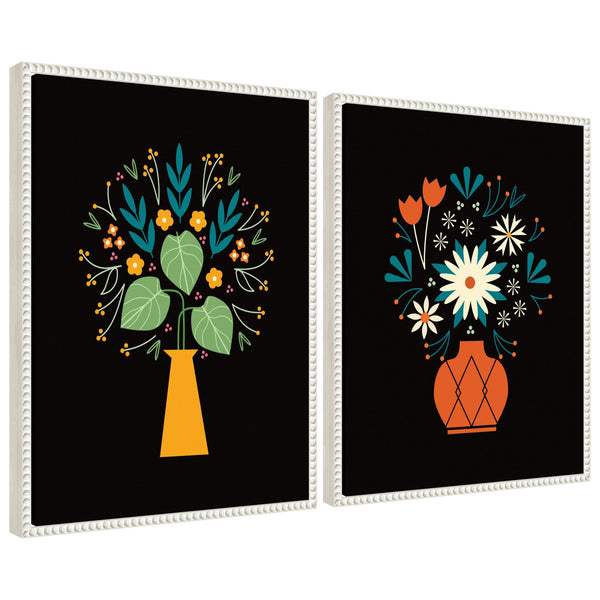 Kate & Laurel Sylvie Beaded Floral Yellow And Red Vases Framed Canvas Art Set By Amber Leaders