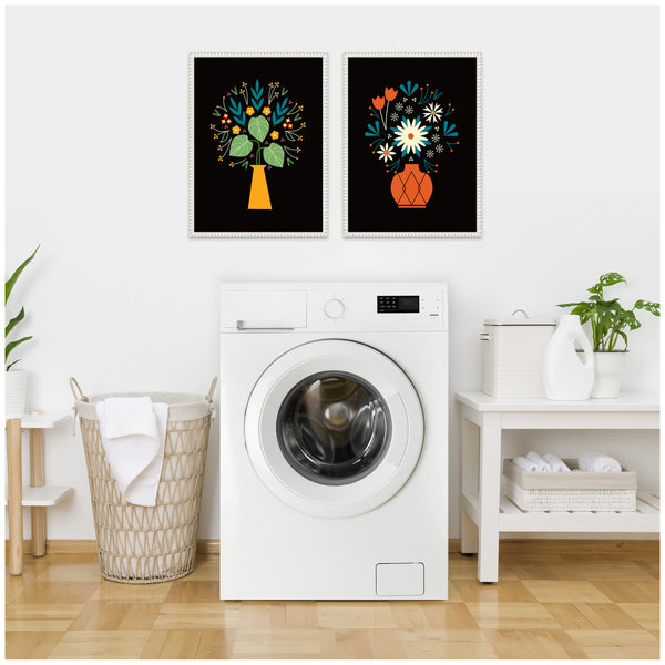 Kate & Laurel Sylvie Beaded Floral Yellow And Red Vases Framed Canvas Art Set By Amber Leaders