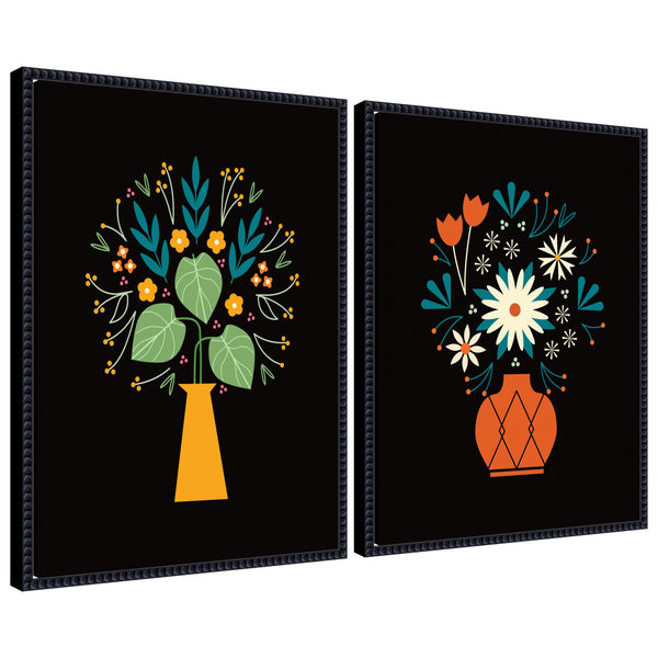 kate & laurel Sylvie Beaded Floral Yellow and Red Vases Framed Canvas Art Set by Amber Leaders