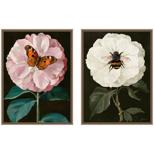 Kate & Laurel Sylvie Beaded Flutter Bug And Busy Bee Framed Canvas Art Set By Mary Sparrow