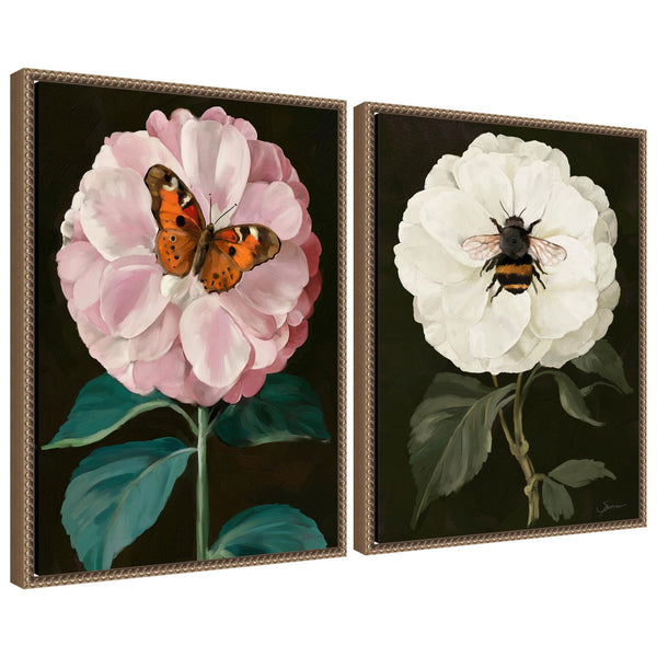 kate & laurel Sylvie Beaded Flutter Bug and Busy Bee Framed Canvas Art Set by Mary Sparrow