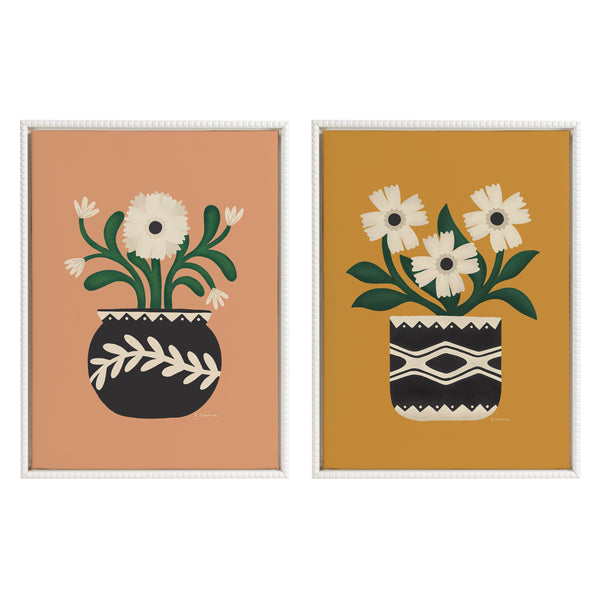 kate & laurel Sylvie Beaded Folk Flowers Gold and Terra Framed Canvas Art Set by Carey Copeland