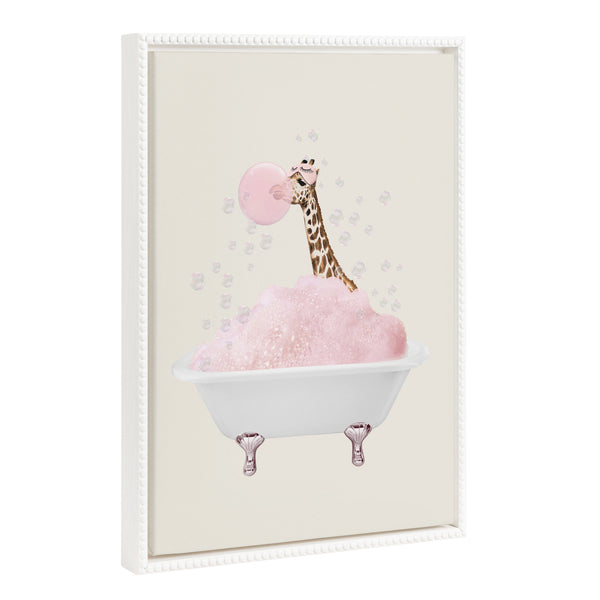 Kate & Laurel Sylvie Beaded Giraffe Taking A Bath Framed Canvas By July Art Prints