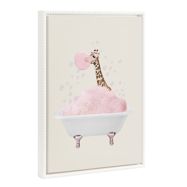 kate & laurel Sylvie Beaded Giraffe Taking a Bath Framed Canvas by July Art Prints