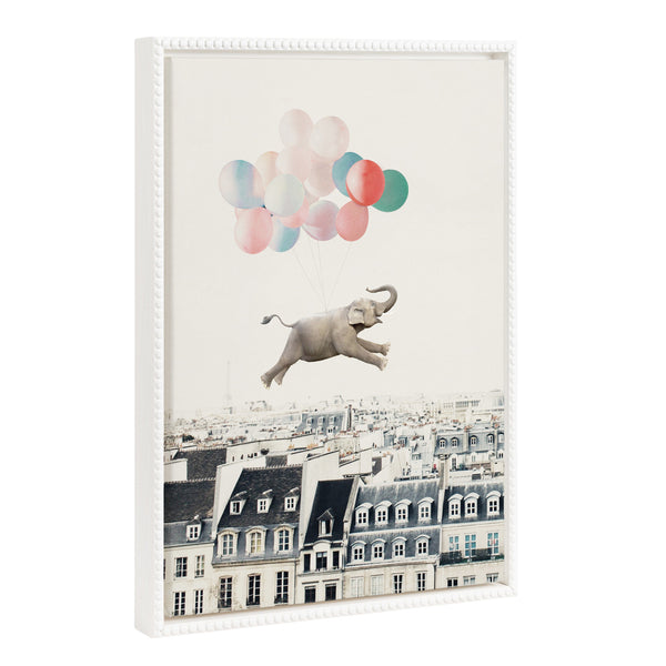 Kate & Laurel Sylvie Beaded Happy Elephant In Paris Framed Canvas By July Art Prints