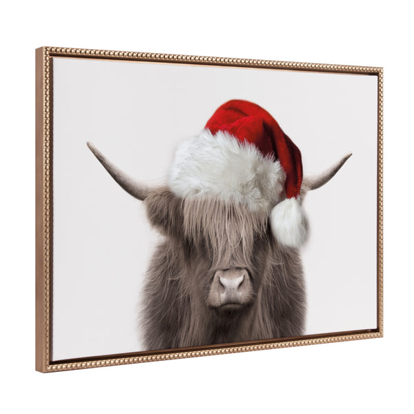 kate & laurel Sylvie Beaded Hey Dude Highland Cow Color Santa Hat Framed Canvas by The Creative Bunch Studio