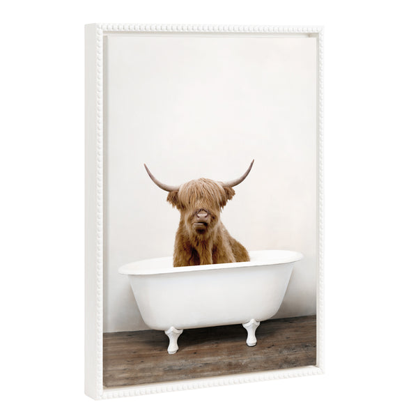 Kate & Laurel Sylvie Beaded Highland Cow In The Tub Color Framed Canvas By Amy Peterson