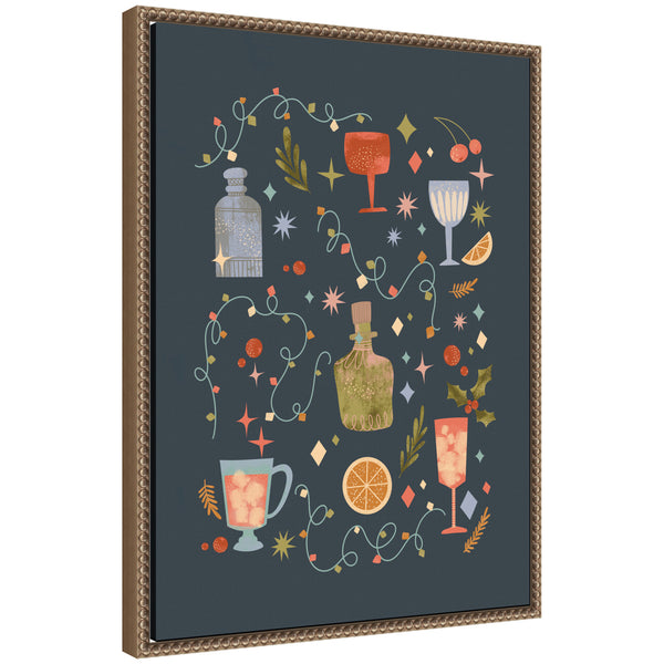 kate & laurel Sylvie Beaded Holiday Cocktails Framed Canvas by Nikita Jariwala