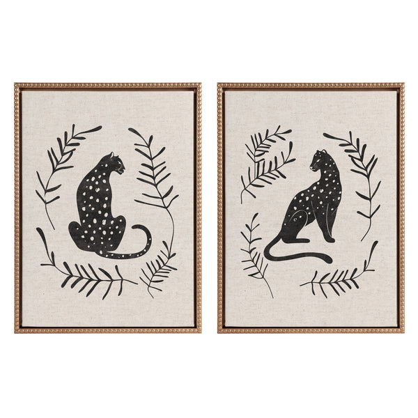 Kate & Laurel Sylvie Beaded Jungle Black And Jungle Black 2 Neutral Linen Bright Framed Canvas Art Set By Alexander Ginzburg