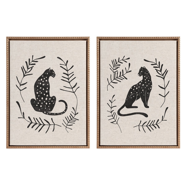 kate & laurel Sylvie Beaded Jungle Black and Jungle Black 2 Neutral Linen Bright Framed Canvas Art Set by Alexander Ginzburg