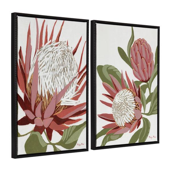 kate & laurel Sylvie Beaded King Protea and King Protea 2 Framed Canvas Art Set by Mackenzie Nelson