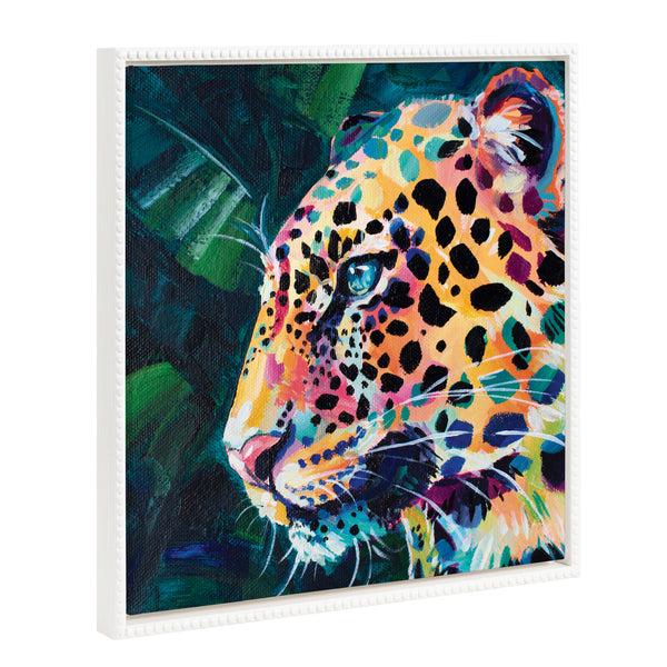 Kate & Laurel Sylvie Beaded Leopard Glow Framed Canvas By Rachel Christopoulos