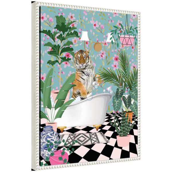 Kate & Laurel Sylvie Beaded Maximalist Tiger Bath Framed Canvas By Honey Island Studio