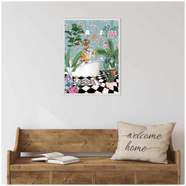 Kate & Laurel Sylvie Beaded Maximalist Tiger Bath Framed Canvas By Honey Island Studio