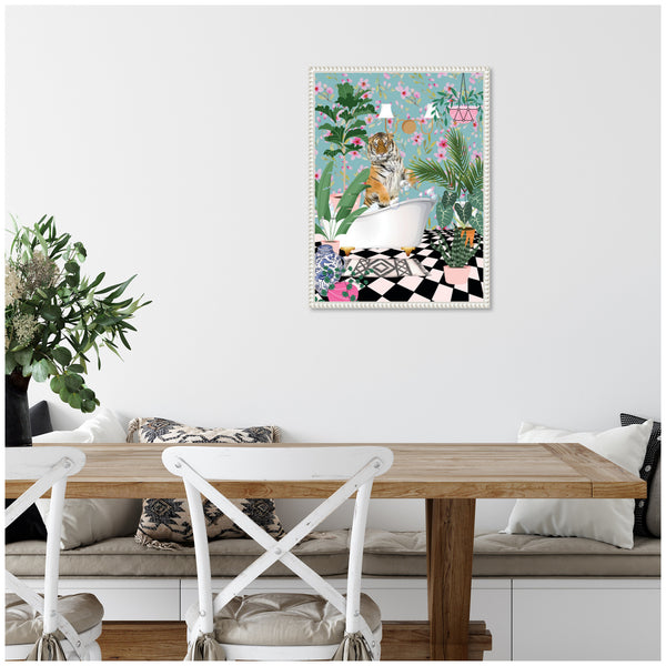 Kate & Laurel Sylvie Beaded Maximalist Tiger Bath Framed Canvas By Honey Island Studio
