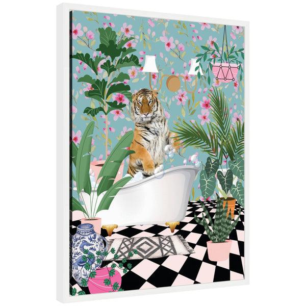 kate & laurel Sylvie Beaded Maximalist Tiger Bath Framed Canvas by Honey Island Studio