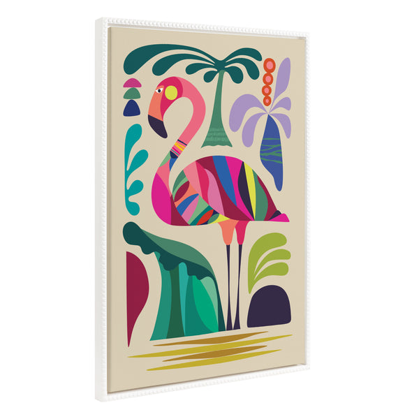 kate & laurel Sylvie Beaded MCM Flamingo Framed Canvas by Rachel Lee