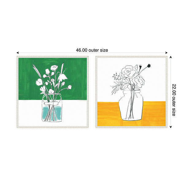 Kate & Laurel Sylvie Beaded Minimalist Floral Vase Green And Yellow Framed Canvas Art Set By Teju Reval