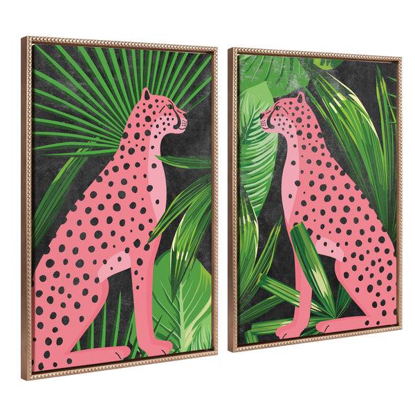 Kate & Laurel Sylvie Beaded NC Cheetah Jungle Single 1 And 2 Framed Canvas Art Set By Nikki Chu