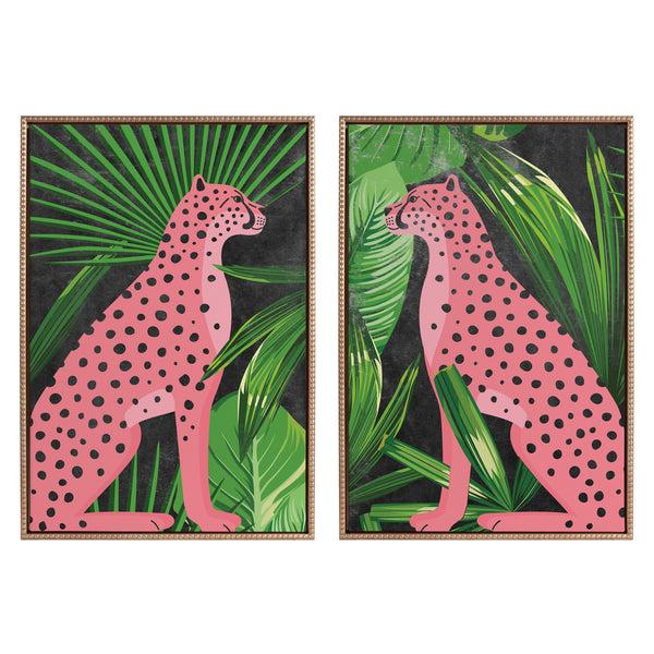 kate & laurel Sylvie Beaded NC Cheetah Jungle Single 1 and 2 Framed Canvas Art Set by Nikki Chu