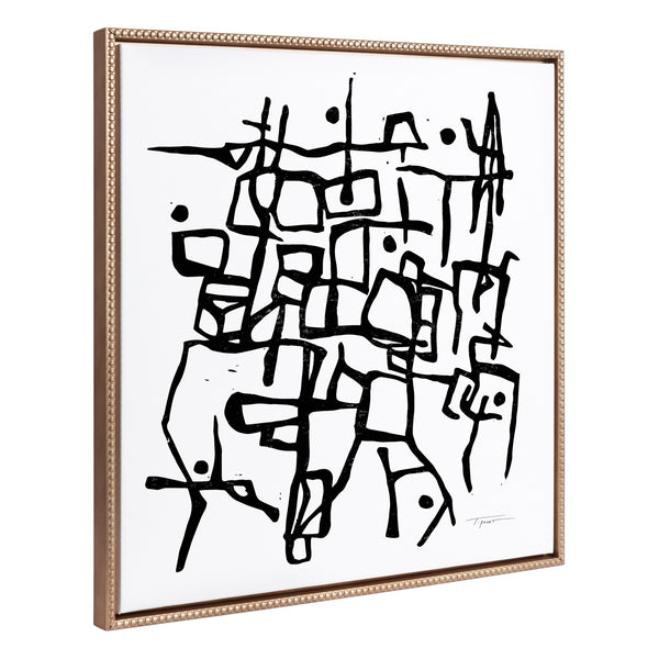 Kate & Laurel Sylvie Beaded Organic Lines Black And White Abstract Framed Canvas By Statement Goods