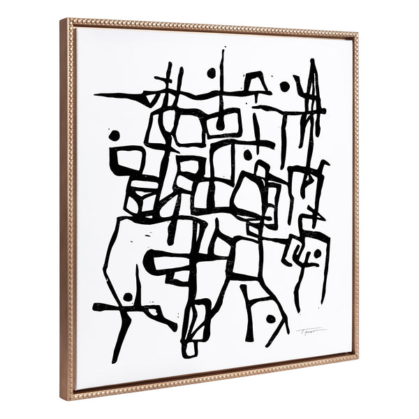 kate & laurel Sylvie Beaded Organic Lines Black and White Abstract Framed Canvas by Statement Goods