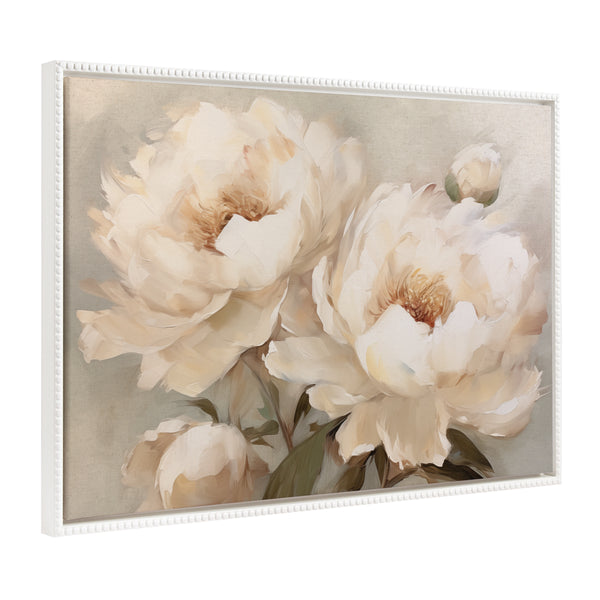 Kate & Laurel Sylvie Beaded Painterly Peonies Framed Canvas By The Creative Bunch Studio