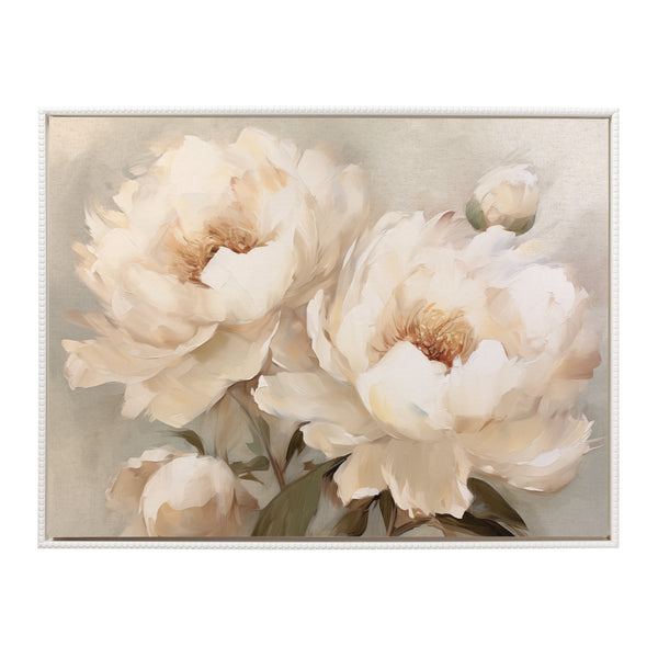 Kate & Laurel Sylvie Beaded Painterly Peonies Framed Canvas By The Creative Bunch Studio