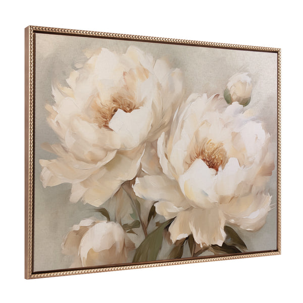 kate & laurel Sylvie Beaded Painterly Peonies Framed Canvas by The Creative Bunch Studio