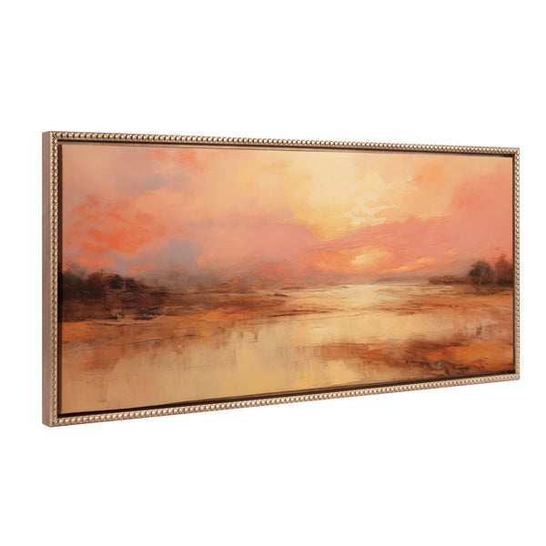 Kate & Laurel Sylvie Beaded Peach Landscape Framed Canvas By The Creative Bunch Studio