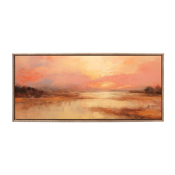 Kate & Laurel Sylvie Beaded Peach Landscape Framed Canvas By The Creative Bunch Studio