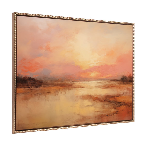 kate & laurel Sylvie Beaded Peach Landscape Framed Canvas by The Creative Bunch Studio