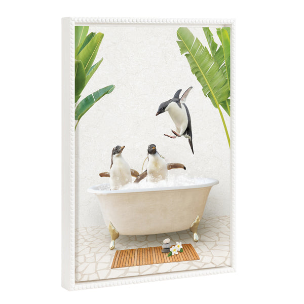 Kate & Laurel Sylvie Beaded Penguins Bali Bath Framed Canvas By Amy Peterson