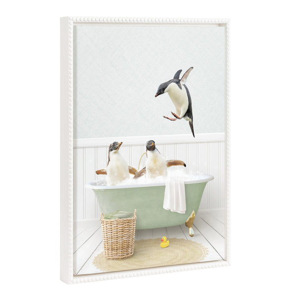 kate & laurel Sylvie Beaded Penguins in Cottage Bath Framed Canvas by Amy Peterson