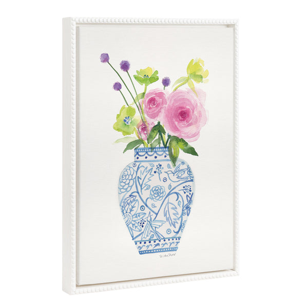 Kate & Laurel Sylvie Beaded Pink Blooms In Chinoiserie Framed Canvas By Patricia Shaw