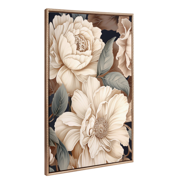 kate & laurel Sylvie Beaded Retro Glam Floral in Muted Color Tones Framed Canvas by The Creative Bunch Studio