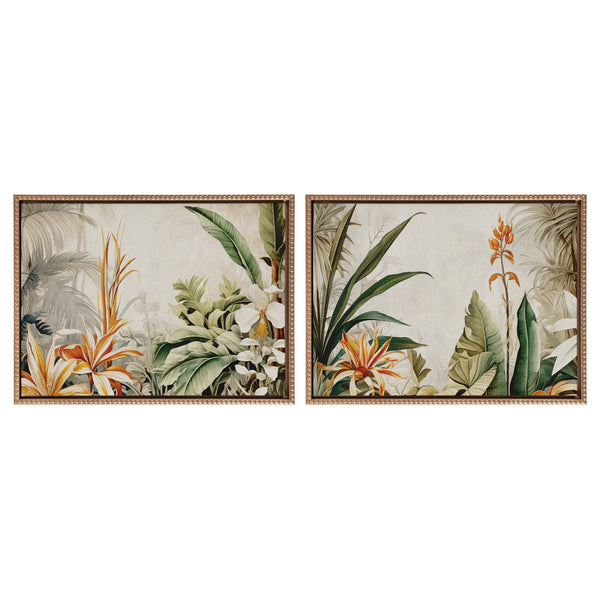 Kate & Laurel Sylvie Beaded Retro Jungle Botanical 1 And 2 Framed Canvas Art Set By The Creative Bunch Studio
