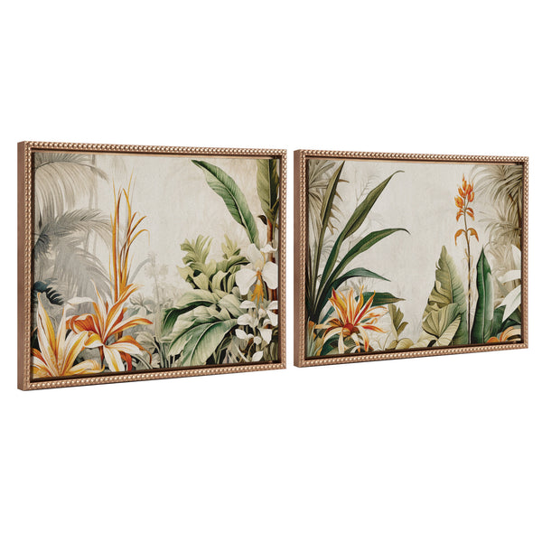 Kate & Laurel Sylvie Beaded Retro Jungle Botanical 1 And 2 Framed Canvas Art Set By The Creative Bunch Studio