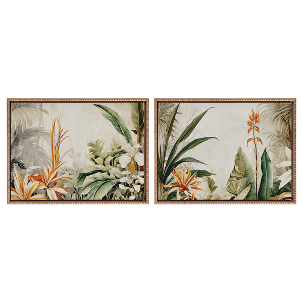 kate & laurel Sylvie Beaded Retro Jungle Botanical 1 and 2 Framed Canvas Art Set by The Creative Bunch Studio