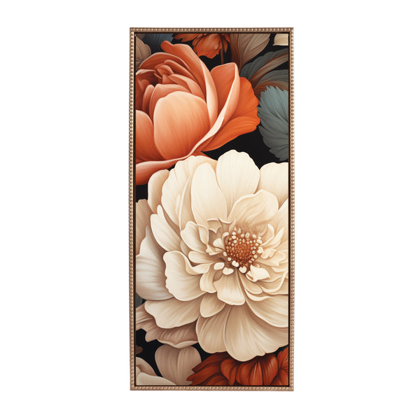 Kate & Laurel Sylvie Beaded Romantic Ivory And Peach Flora Framed Canvas By The Creative Bunch Studio
