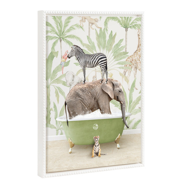 Kate & Laurel Sylvie Beaded Safari Animals In Safari Bath Framed Canvas By Amy Peterson