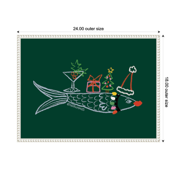 Kate & Laurel Sylvie Beaded Santa Sardine Framed Canvas By Kendra Dandy