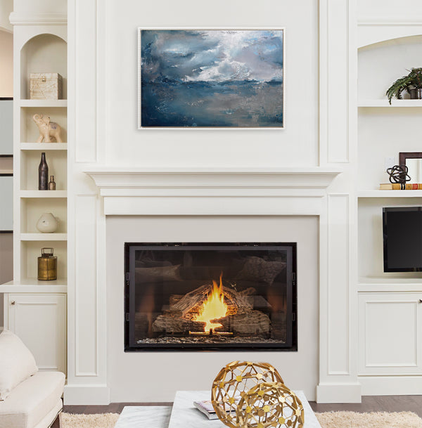 Kate & Laurel Sylvie Beaded Shades Of Blue Framed Canvas By Mackenzie Nelson