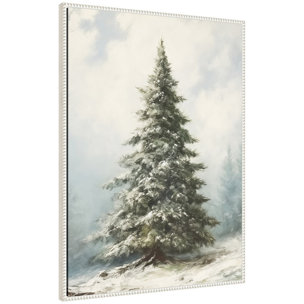 kate & laurel Sylvie Beaded Snow Covered Evergreen Fir Tree Framed Canvas by The Creative Bunch Studio