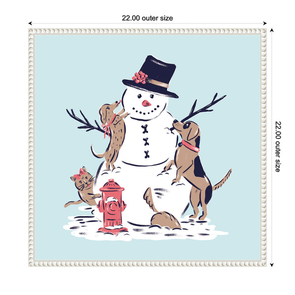 Kate & Laurel Sylvie Beaded Snowman Dogs Cat Framed Canvas By Krissy Mast