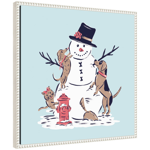 kate & laurel Sylvie Beaded Snowman Dogs Cat Framed Canvas by Krissy Mast