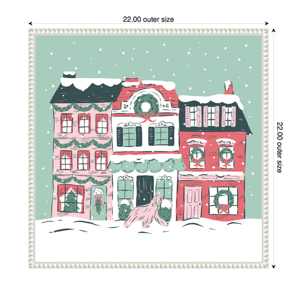 Kate & Laurel Sylvie Beaded Snowy Christmas Village Framed Canvas By Krissy Mast